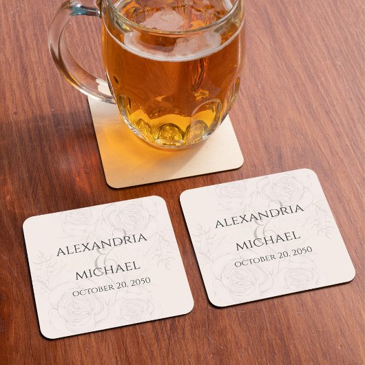 Elegant Blush Bloral Calligraphy Script Ampersand Rechteckiger Pappuntersetzer