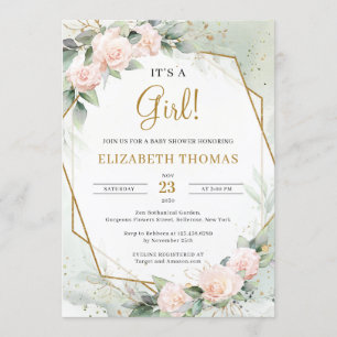 Elegant Blush Bloral Greenery Gold Ein Mädchen Einladung
