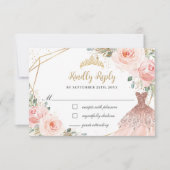 Elegant Blush Bloral Prinzessin Gown Quinceañera RSVP Karte (Vorderseite)