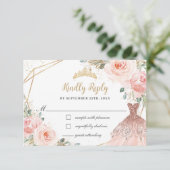 Elegant Blush Bloral Prinzessin Gown Quinceañera RSVP Karte (Stehend Vorderseite)