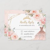 Elegant Blush Bloral Prinzessin Gown Quinceañera RSVP Karte (Vorne/Hinten)