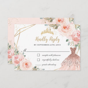 Elegant Blush Bloral Prinzessin Gown Quinceañera RSVP Karte