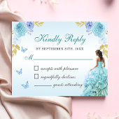 Elegant Blush Blue Floral Quinceñera RSVP Karte