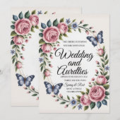 Elegant Blush & Blue Watercolor Floral Wedding Inv Einladung (Vorne/Hinten)