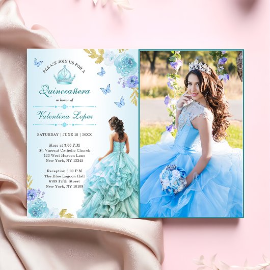 Elegant Blush Blues Quinceñera Einladung