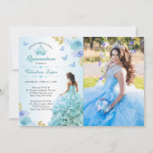 Elegant Blush Blues Quinceñera Einladung (Vorderseite)