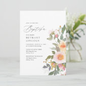 Elegant Blush Blumengrün Girl Taufe Einladung (Stehend Vorderseite)