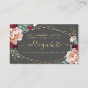 Elegant Blush Burgundy Gray Gold Wedding Website Begleitkarte
