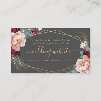 Elegant Blush Burgundy Gray Gold Wedding Website Begleitkarte