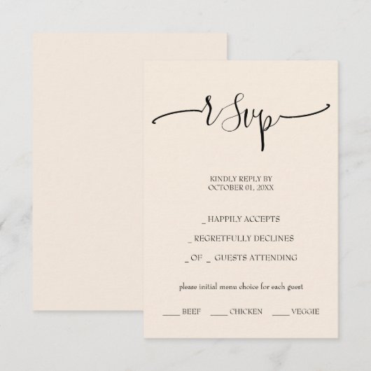 Elegant Blush Calligraphy Script RSVP Karte (Vorne/Hinten)