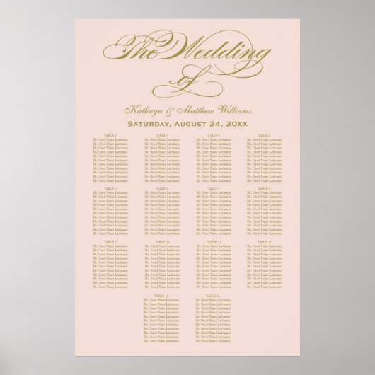 Elegant Blush Calligraphy Wedding Seating Chart Poster (Vorne)