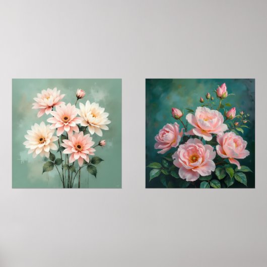 Elegant Blush Chrysanthemum Art Bilderwand Sets (Vorderseite)