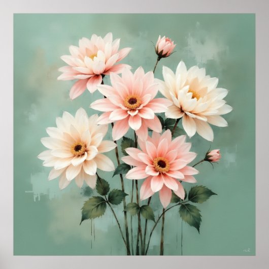 Elegant Blush Chrysanthemum Art Poster (Vorne)