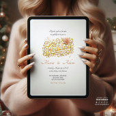 Elegant Blush Dahlias Golden Script Wedding Einladung