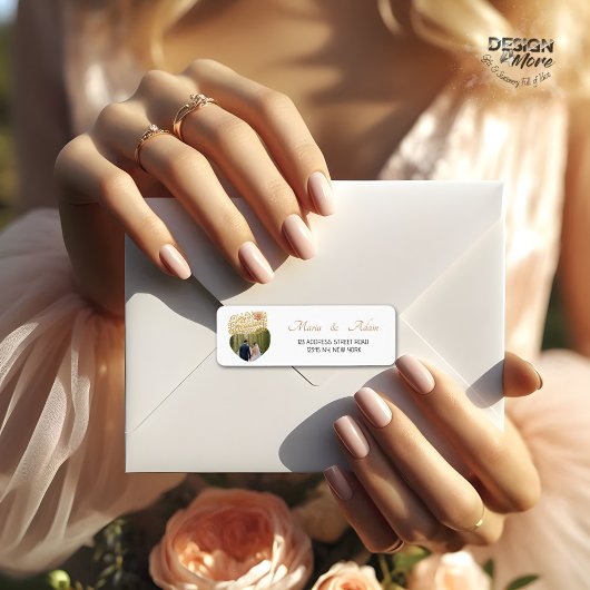 Elegant Blush Dahlias Golden Script Wedding Photo