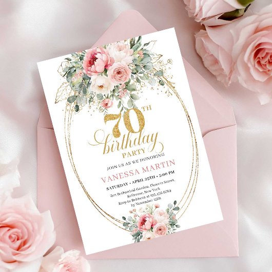 Elegant Blush Digital 70th Birthday Invitation Einladung