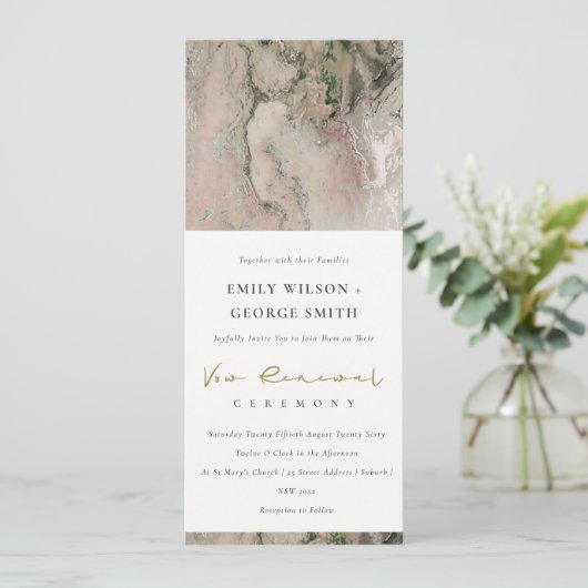 ELEGANT BLUSH DUSKY ROSE GOLD AGATE VOW RENEWY EINLADUNG (Stehend Vorderseite)