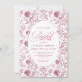Elegant Blush Dusty Rose Toile Bridal Shower Invit Einladung (Vorderseite)