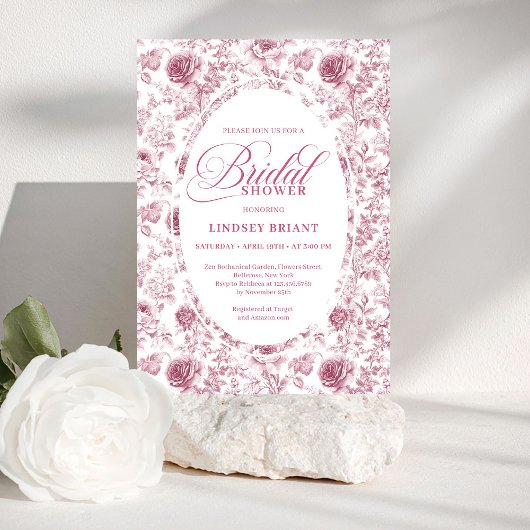 Elegant Blush Dusty Rose Toile Bridal Shower Invit Einladung
