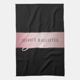 Elegant Blush Faux Roségold Name & Initialen Geschirrtuch