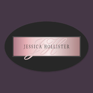 Elegant Blush Faux Roségold Name & Initialen Ovaler Aufkleber