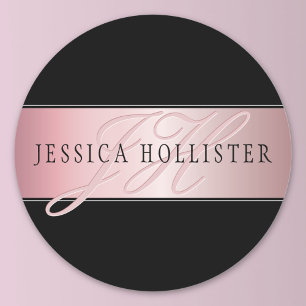 Elegant Blush Faux Roségold   Name & Initialen Runder Aufkleber