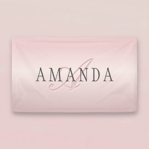 Elegant Blush Faux Roségold Name & Monogramm Banner