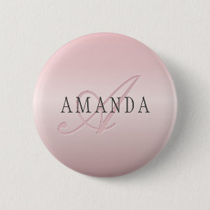 Elegant Blush Faux Roségold Name & Monogramm Button