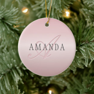 Elegant Blush Faux Roségold   Name & Monogramm Keramik Ornament