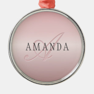 Elegant Blush Faux Roségold   Name & Monogramm Ornament Aus Metall
