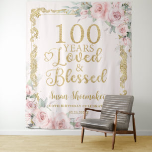 Elegant Blush Floral 100. Geburtstag Loved Gesegne Wandteppich