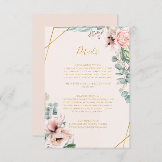 Elegant Blush Floral | Angaben zur Pastete Begleitkarte (Vorne/Hinten)