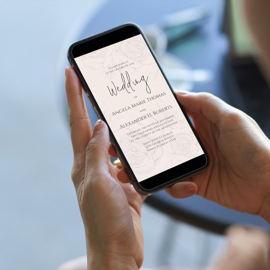 Elegant Blush Floral Calligraphy Script QR Code Einladung