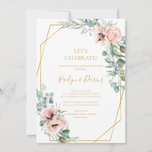 Elegant Blush Floral | Feiern wir die Einladung (Vorderseite)