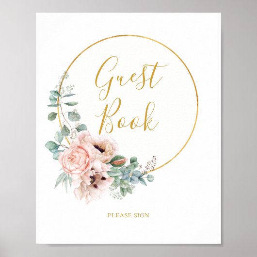 Elegant Blush Floral | Gast Book Sign Poster (Vorne)