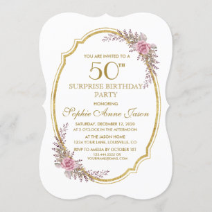 Elegant Blush Floral Gold 50. Suraward Geburtstag Einladung