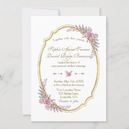 Elegant Blush Floral Gold Frame Wedding Invite Einladung