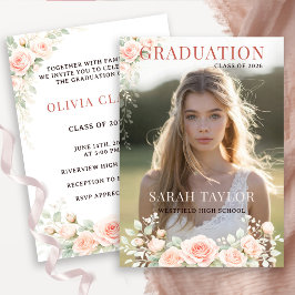 Elegant Blush Floral Graduation Photo Einladung