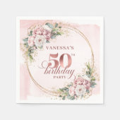 Elegant Blush Floral Greenery 50th Birthday Napkin Serviette (Vorderseite)