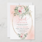 Elegant Blush Floral Greenery Sweet 16 Invitation Einladung (Vorderseite)