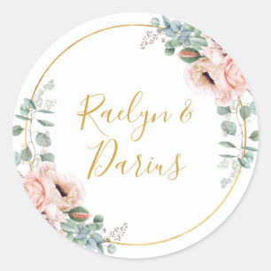 Elegant Blush Floral Hochzeiten von Umschlag Auf Runder Aufkleber