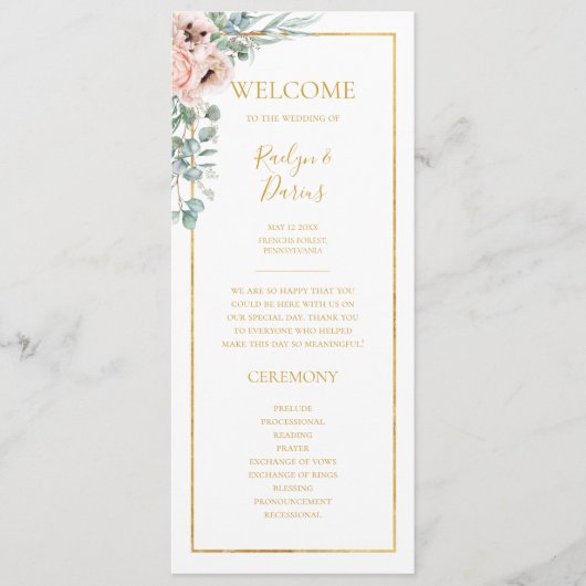 Elegant Blush Floral | Hochzeitsprogramm Programm (Vorderseite)