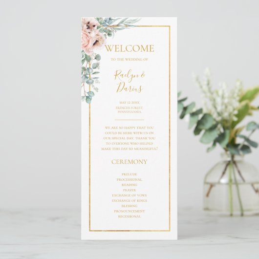 Elegant Blush Floral | Hochzeitsprogramm Programm (Stehend Vorderseite)