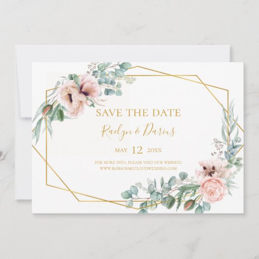 Elegant Blush Floral | Horizontal Gerettet Foto D Save The Date (Vorderseite)
