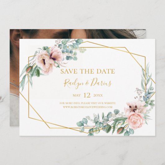 Elegant Blush Floral | Horizontal Gerettet Foto D Save The Date (Vorne/Hinten)