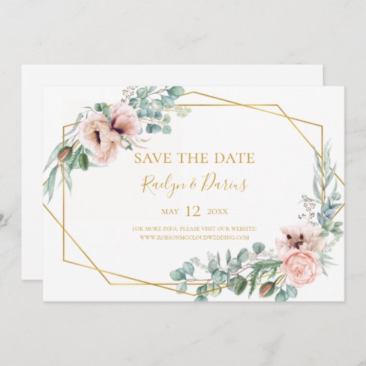 Elegant Blush Floral | Horizontal Save the Date (Vorne/Hinten)