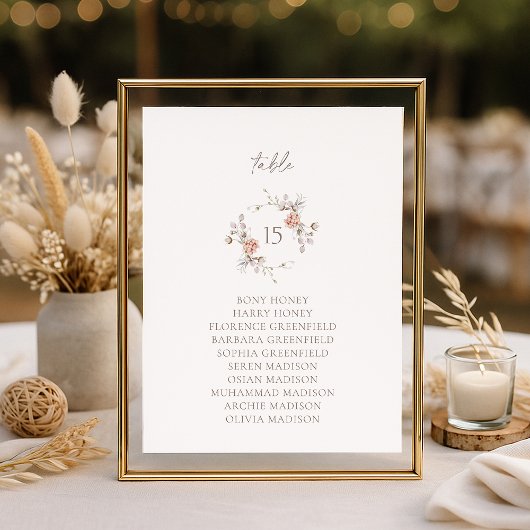 Elegant Blush Floral Monogram Table Seating Card Einladung