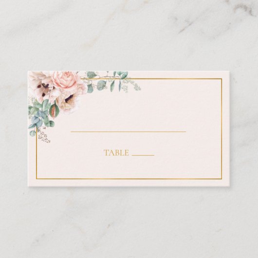 Elegant Blush Floral | Pastel Flat Wedding Platzkarte (Vorderseite)