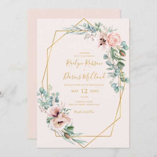 Elegant Blush Floral | Pastel Lässig Wedding Einladung (Vorne/Hinten)
