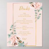 Elegant Blush Floral | Pastel Wedding Drinks Menu Poster (Vorne)